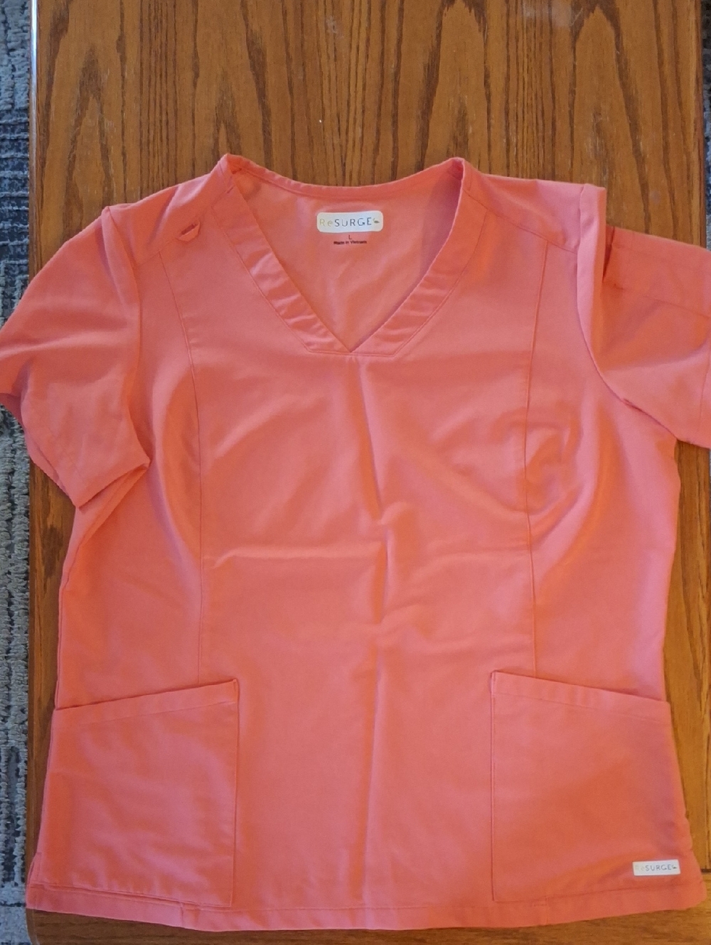 Easy Stretch Womens V-Neck Scrub Top- Color: Coral Haze- Size LG.